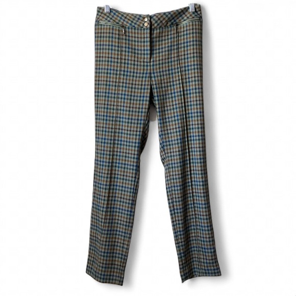 J. McLaughlin Yara Olive Green Blue Houndstooth Plaid Cropped Pants size 2 - Picture 4 of 11